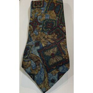 Mondo Uomo Men's Seta Silk Tie Blue Red Paisley Geo Made in Italy 3.5 in x 60 in